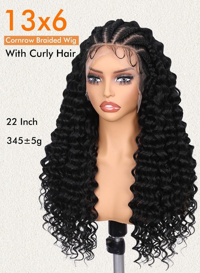 Lady Miranda 13x6 Lace Front Braided Wigs for Black Women Cornrow Braided Wig with Curly Ends Pre Braids Lace Front Wig Pre Plucked Curly Wigs for Black Women(Natural Black, 22 Inch) - Image 2
